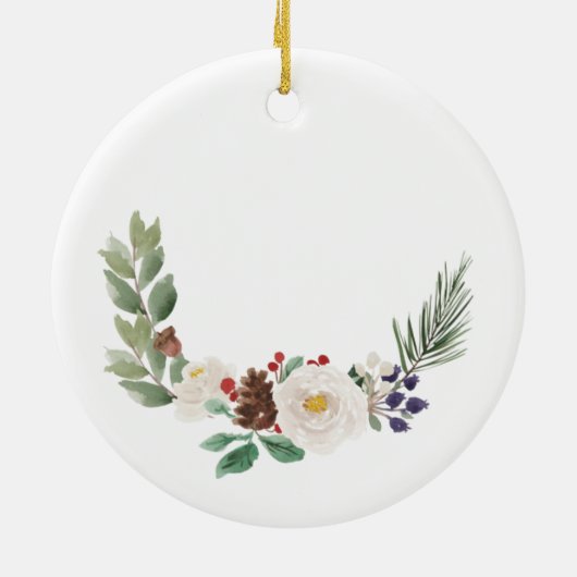 母親のクリスマスを思い出す白いフローラの花 セラミックオーナメント (裏面)