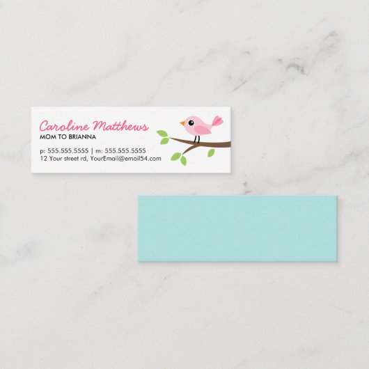 母親の母親の母親の電話カードにピンクの鳥が付いている コーリングカード (正面/裏面)