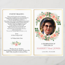 母親の葬儀の折り畳みプログラム、ピンクローズ&金ゴールド チラシ