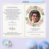 母親の葬儀の折り畳みプログラム、ピンクローズ&金ゴールド チラシ (シングル)