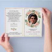 母親の葬儀の折り畳みプログラム、ピンクローズ&金ゴールド チラシ (手)