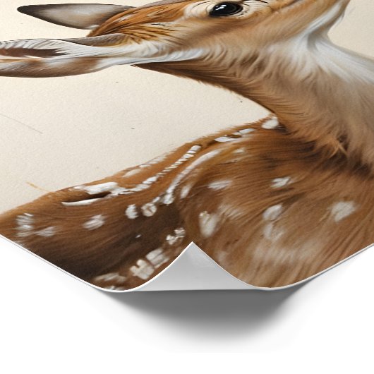 母親の鹿と子鹿の水彩画自然アート ポスター (角)