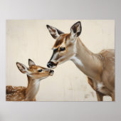母親の鹿と子鹿の水彩自然アート ポスター (正面)