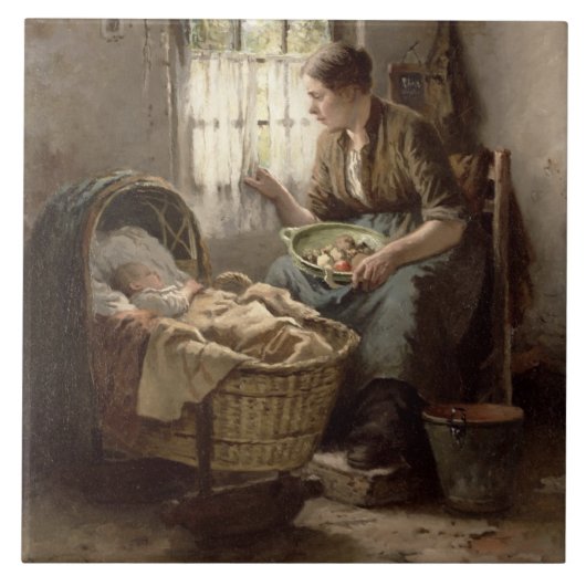 母親らしい愛情(キャンバスの油) タイル (正面)