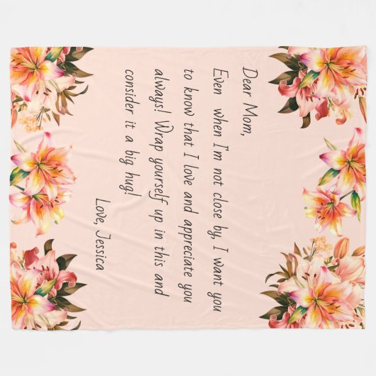 母親パーソナライズされたへの手紙の母の日の贈り物フローラ フリースブランケット (正面(横))