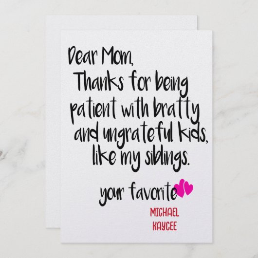 母親愛感謝してい4患者の母の日カード 招待状 (正面/裏面)