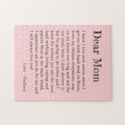 母親愛母の日の手紙おもしろいピンクタイポグラフィ ジグソーパズル (横)