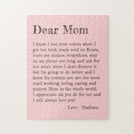 母親愛母の日の手紙おもしろいピンクタイポグラフィ ジグソーパズル (縦)
