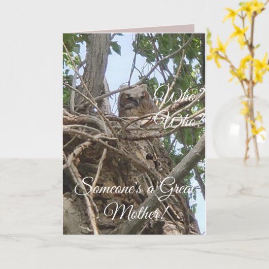 母親最高のだ | ベビーフクロウ(木の写真) カード (黄色い花)