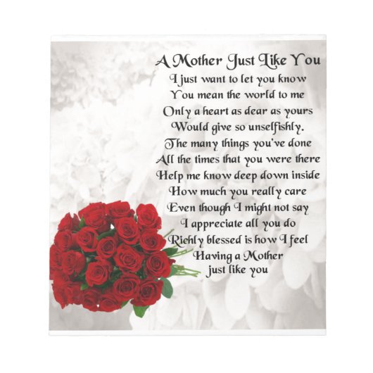 母詩 – レッドローゼスデザイン ノートパッド (正面)