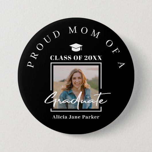 母誇りを持った文字カスタム大学院写真黒 缶バッジ (正面)