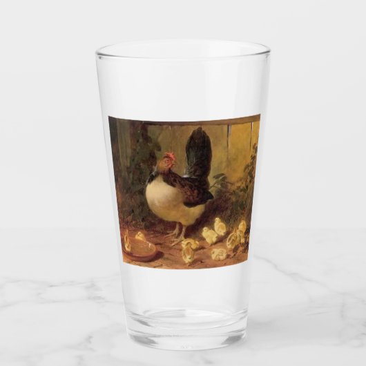 母誇りを持った雌鶏と雛(ベビー鶏) タンブラーグラス (正面)