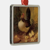 母誇りを持った雌鶏と雛(ベビー鶏) メタルオーナメント (右)