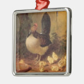 母誇りを持った雌鶏と雛(ベビー鶏) メタルオーナメント (左)