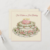 母誕生日カードヴィンテージフラワーケーキと詩 カード (正面/裏面インサイチュ)