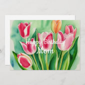 母誕生日スタイリッシュ水彩チューリップ花カード (正面/裏面)