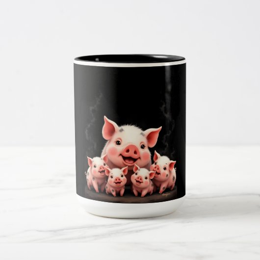 母豚と子豚の作品 ツートーンマグカップ (中央)