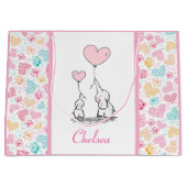 母象とベビー象とカラフルハート ラージペーパーバッグ (正面)