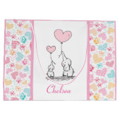 母象とベビー象とカラフルハート ラージペーパーバッグ (裏面)