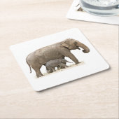 母象とベビー象 スクエアペーパーコースター (アングル)