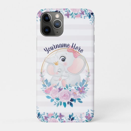 母象と子象のピンクブッシュフラワーリース Case-Mate iPhoneケース (裏)