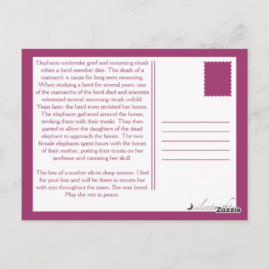 母象の悔やみや弔慰カード華美の紛失 ポストカード (裏面)