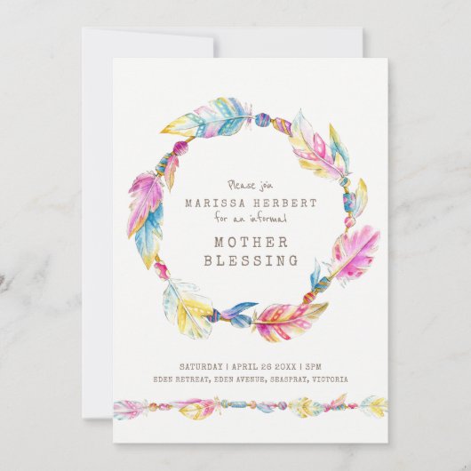 母賛美の羽とビーズカラフル 招待状 (正面)
