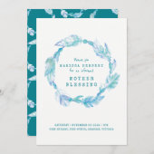 母賛美の羽とビーズティール(緑がかった色)アクアアート 招待状 (正面/裏面)