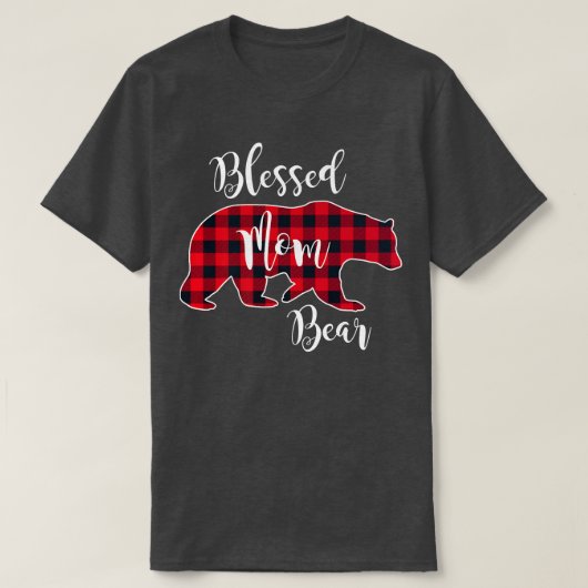 母賛美熊バッファローチェック格子柄ママ Tシャツ (デザイン正面)
