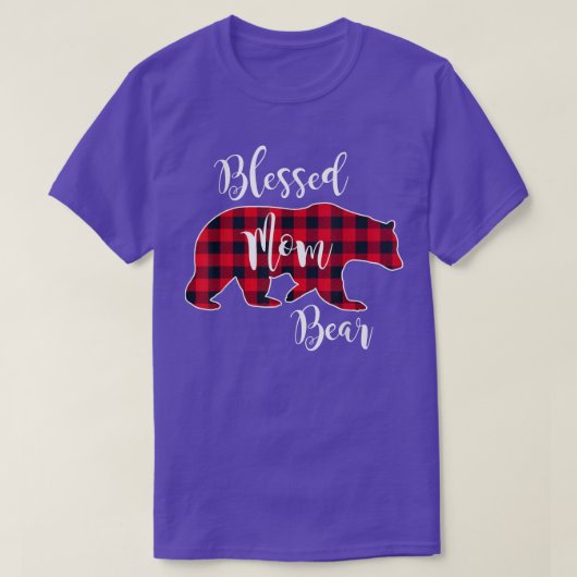 母賛美熊バッファローチェック格子柄ママ Tシャツ (デザイン正面)