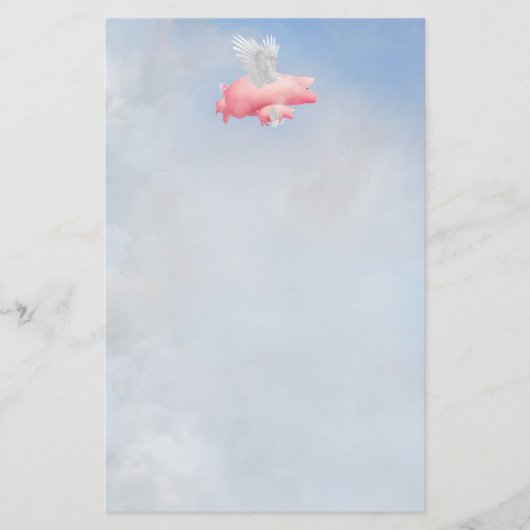 母飛んでいる文房具を着た子豚 便箋 (正面)