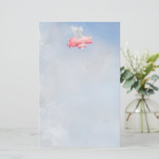 母飛んでいる文房具を着た子豚 便箋 (スタンド正面)