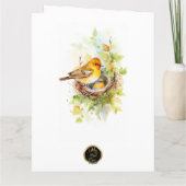 母食べ物を与え鳥のベビー母の日 カード (裏面)