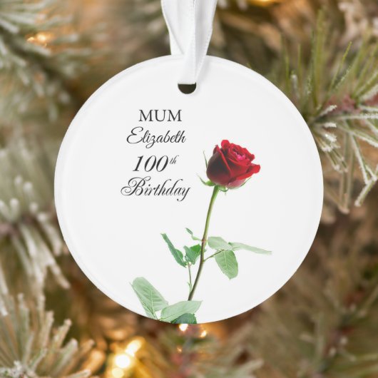母100誕生日赤バラパーソナライズされた花 オーナメント (ツリー)