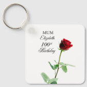母100誕生日赤バラパーソナライズされた花 キーホルダー (正面)