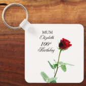 母100誕生日赤バラパーソナライズされた花 キーホルダー (正面)