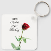 母100誕生日赤バラパーソナライズされた花 キーホルダー (裏面)