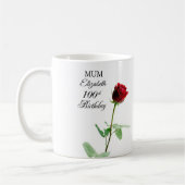 母100誕生日赤バラパーソナライズされた花 コーヒーマグカップ (左)