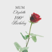 母100誕生日赤バラパーソナライズされた花 シール (正面)