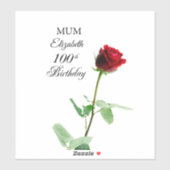 母100誕生日赤バラパーソナライズされた花 シール (シート)