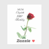 母100誕生日赤バラパーソナライズされた花 シール (シート)