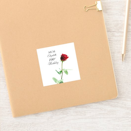 母100誕生日赤バラパーソナライズされた花 シール (ノートブック)