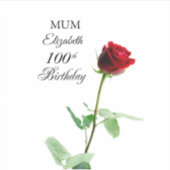 母100誕生日赤バラパーソナライズされた花 シール (正面)