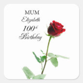 母100誕生日赤バラパーソナライズされた花 スクエアシール (正面)