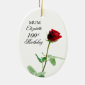 母100誕生日赤バラパーソナライズされた花 セラミックオーナメント (裏面)