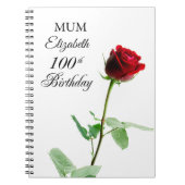 母100誕生日赤バラパーソナライズされた花 ノートブック (正面)