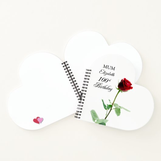 母100誕生日赤バラパーソナライズされた花 ノートブック (内部)