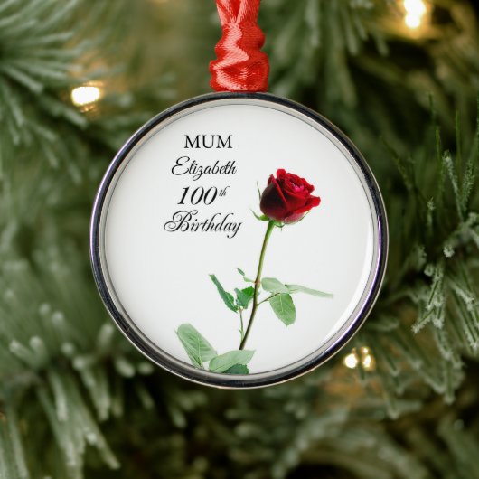 母100誕生日赤バラパーソナライズされた花 メタルオーナメント (ツリー)