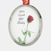 母100誕生日赤バラパーソナライズされた花 メタルオーナメント (左)