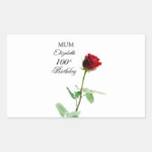 母100誕生日赤バラパーソナライズされた花 長方形シール (正面)